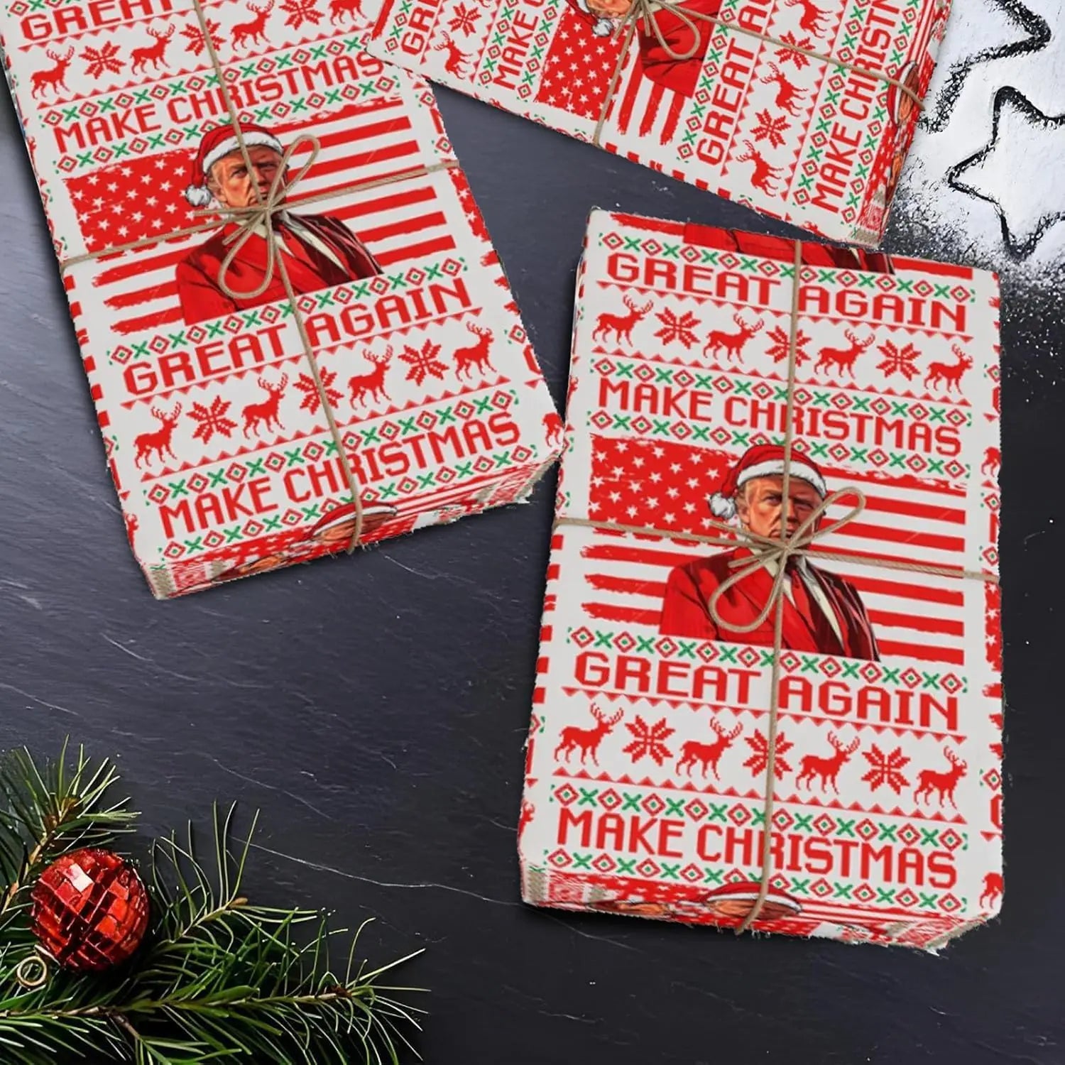 Trump Wrapping Paper Christmas Wrapping Paper Gift Wrapping Paper Wrapping Paper Unique Holiday Wrapping Paper Santa Wrap Paper 28"x 36" (Red)
